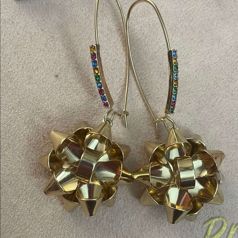 Gold Sculptural Bow Earrings with Hook Wires